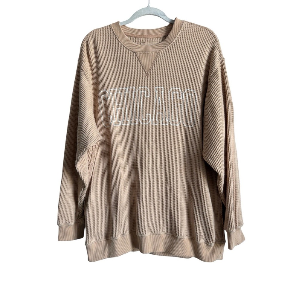 Aerie Womens Medium Waffle Knit Long Sleeve Pullover Crewneck Chicago Loungewear